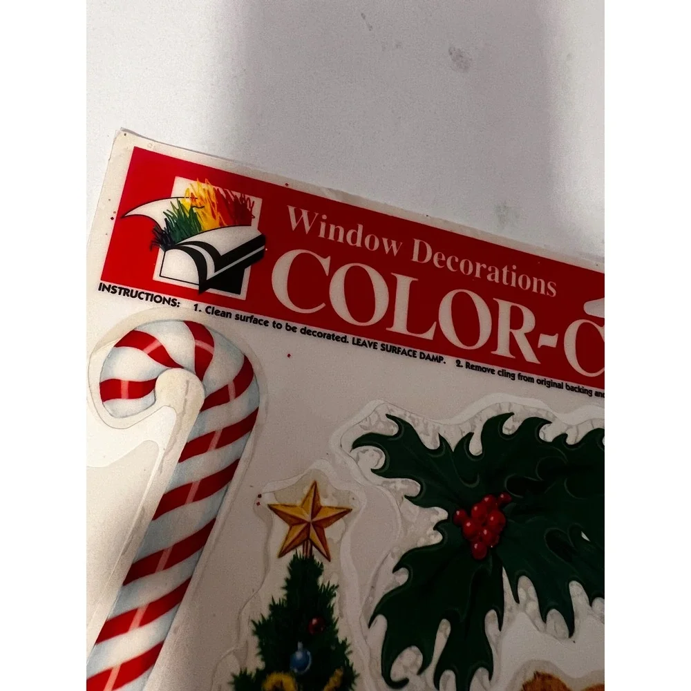 Vintage 1996 Color-Clings Christmas Window Clings Santa Nativity Bears Lot of 5